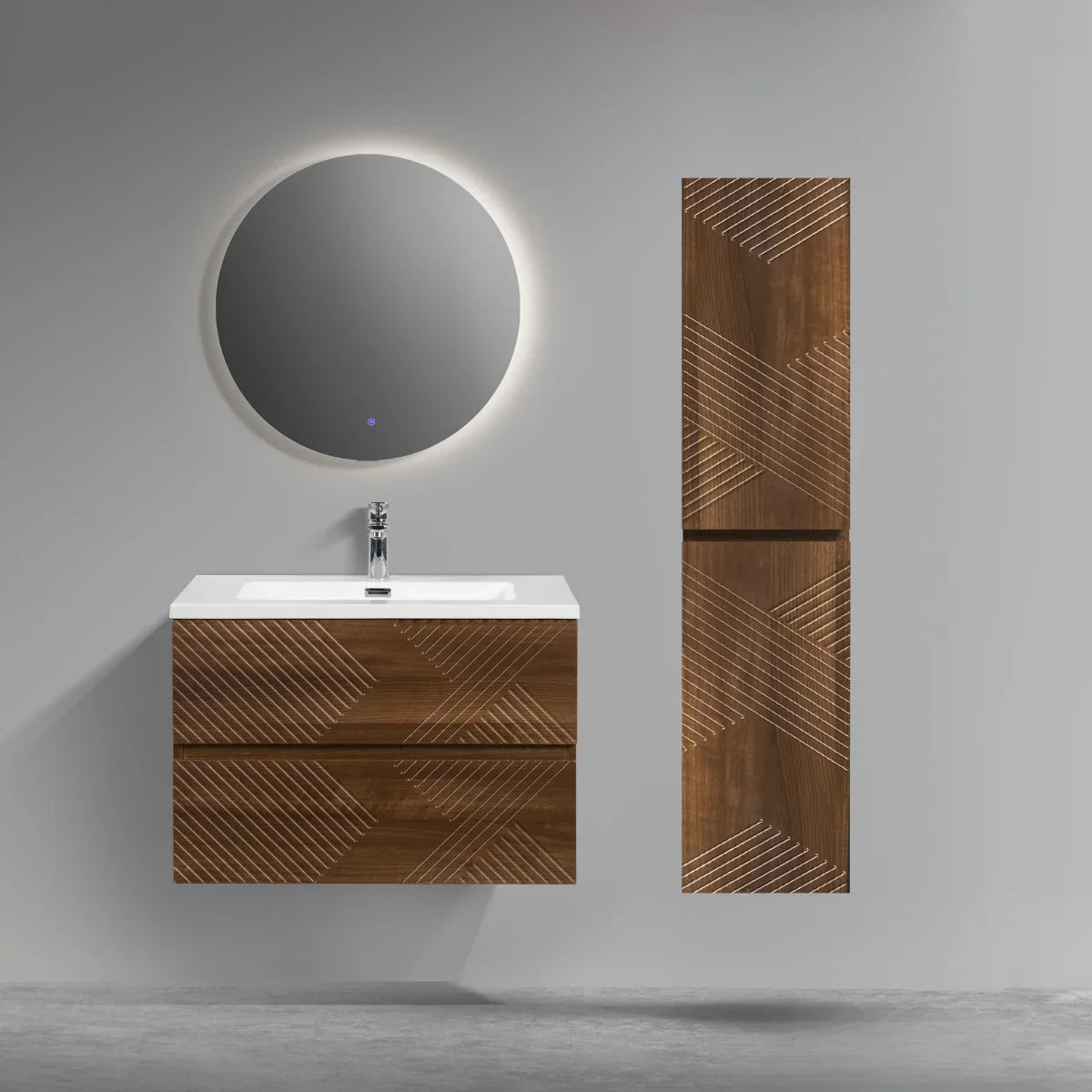 Armoire murale suspendue pour salle de bain - Noyer