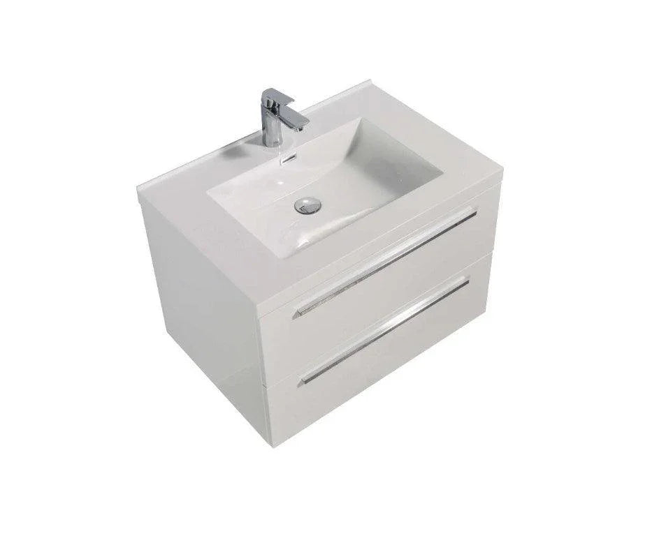30" White Wall Mount Bathroom Vanity with White Polymarble Countertop Sofia - Golden Elite Deco