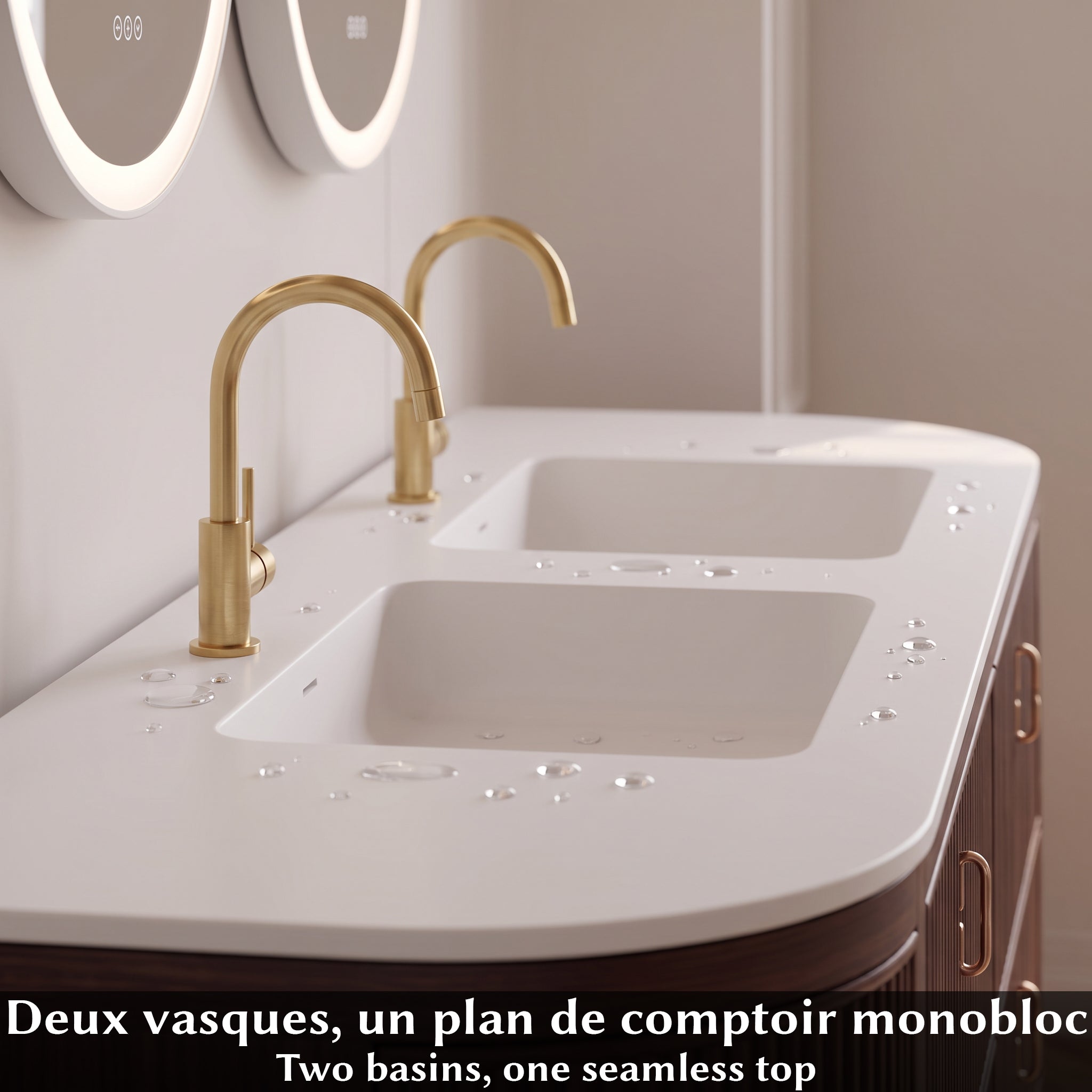 72" Walnut Curved Fluted Bathroom Vanity - Matte White Countertop