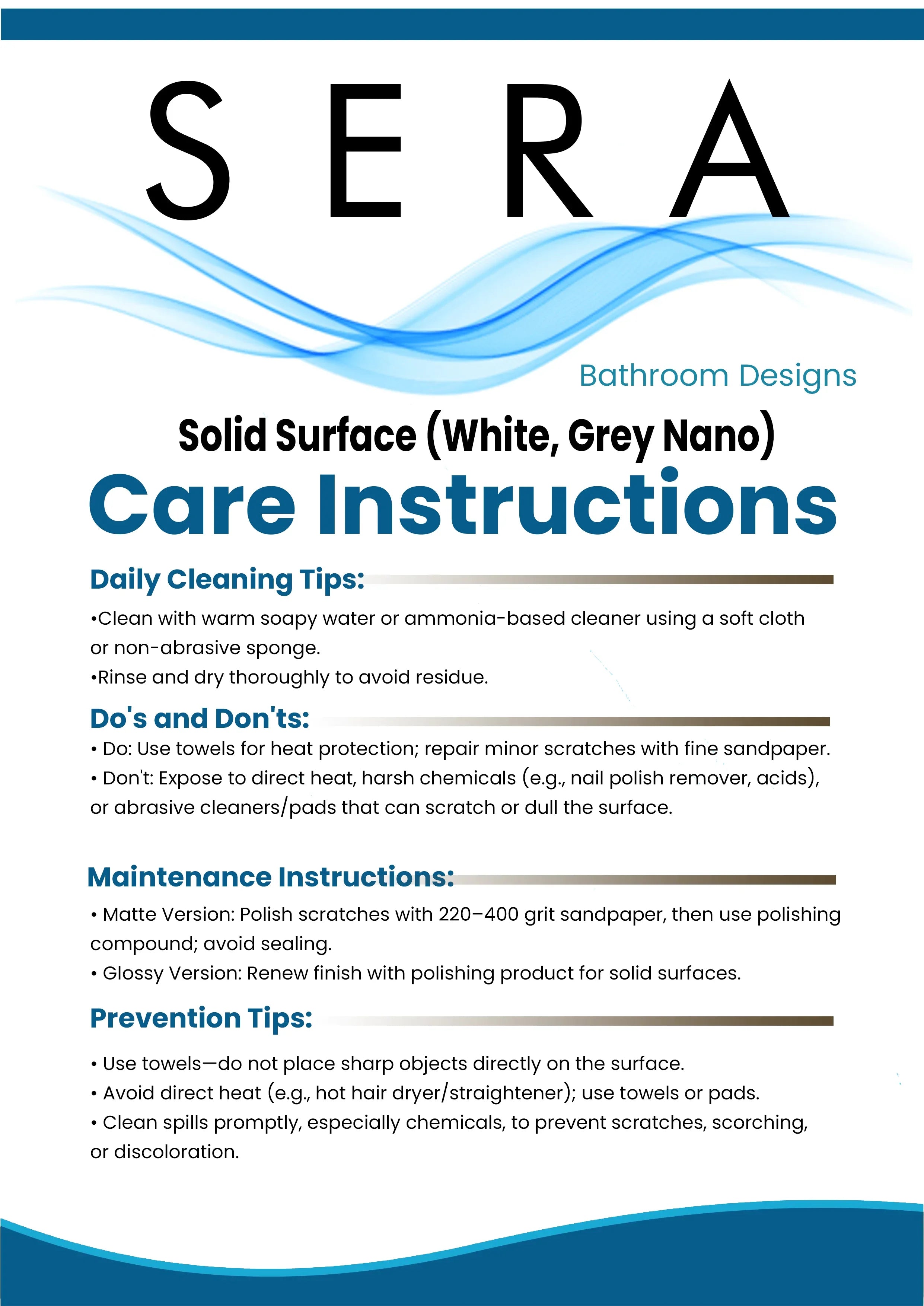 Countertop Care Instructions