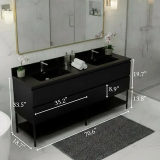 Meuble-Lavabo Double Mural 72po Noir avec Comptoir de Quartz d'ingénierie Noir