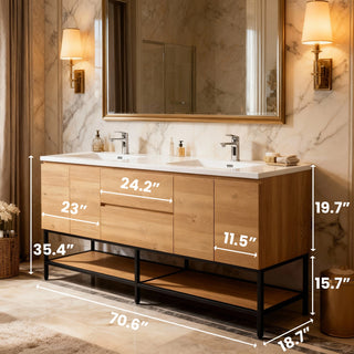 Meuble-Lavabo Mural 72po Chêne Brut avec Comptoir de Polymarbre Blanc