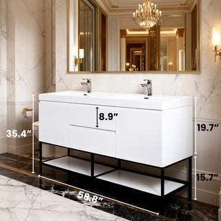 Meuble-Lavabo Mural 60po Blanc Brillant avec Comptoir de Polymarbre Blanc 