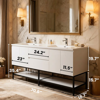 Meuble-Lavabo Mural 72po Blanc avec Comptoir de Polymarbre Blanc