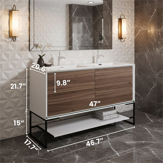 Meuble-Lavabo Mural 48po Noyer avec Comptoir de Polymarbre Blanc