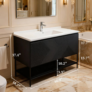 Meuble-Lavabo Mural 48po Noir avec Comptoir en Polymarbre Blanc