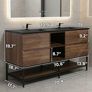 Meuble-Lavabo Mural 72po Noyer avec Comptoir de Quartz d'ingénierie Noir