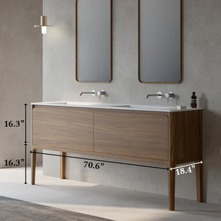 Meuble-Lavabo Mural 72po Noyer avec Comptoir de Surface solide Blanc Mat