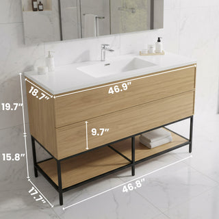 Meuble-Lavabo Mural 48po Noyer Couchant avec Comptoir de Polymarbre Blanc