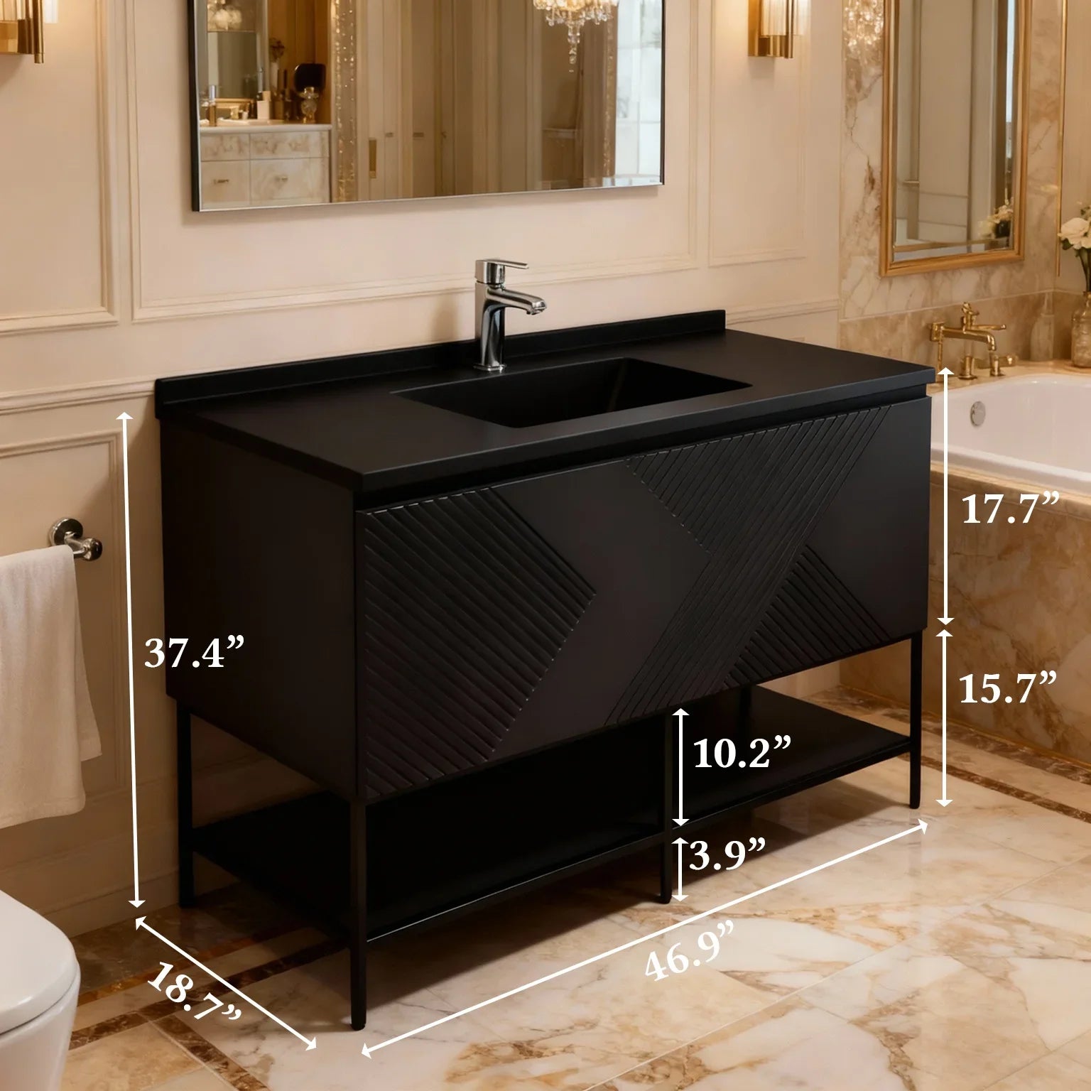 Meuble-Lavabo Mural 48po Noir avec Comptoir de Quartz d'ingénierie Noir