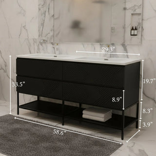 Meuble-lavabo mural noir 60" avec Comptoir en polymarbre blanc