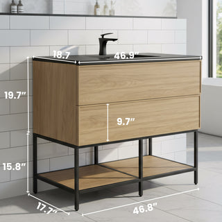 Meuble-Lavabo Mural 48po Noyer Couchant avec Comptoir de Quartz d'ingénierie Noir