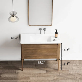 Meuble-Lavabo Mural 36po Noyer avec Comptoir de Surface solide Blanc Mat