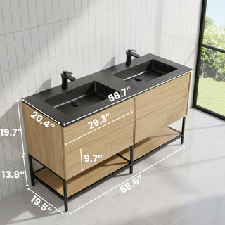 Meuble-Lavabo Mural 60po Noyer Couchant avec Comptoir de Quartz d'ingénierie Noir