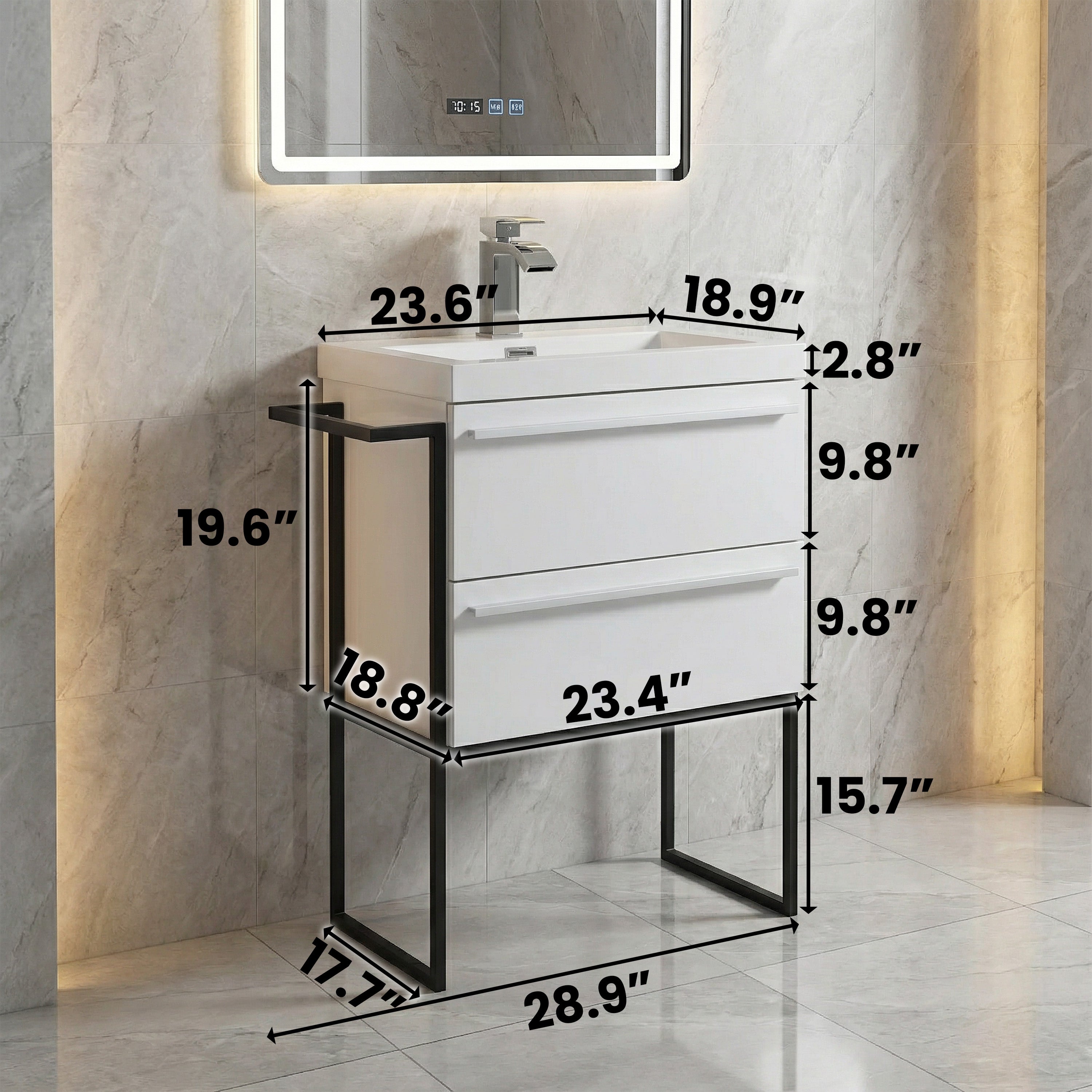 Meuble-lavabo mural blanc 24" avec Comptoir en polymarbre blanc
