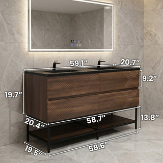 Meuble-Lavabo Mural 60po Noyer avec Comptoir de Quartz d'ingénierie Noir