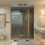 57.6"-58" x 79" Reversible Matte Black Pivot Shower Door with Black Tinted Glass