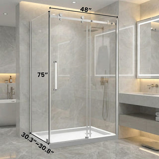 Porte de douche coulissante réversible 48" x 32" x 75" en chrome - Verre 10 mm, installation sur 2 murs avec panneau latéral de 32"