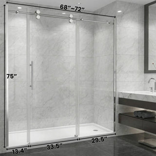 72" x 75" Alcove Reversible Sliding Shower Door in Chrome - 10mm Glass, 3-Wall Setup (Base Not Included)