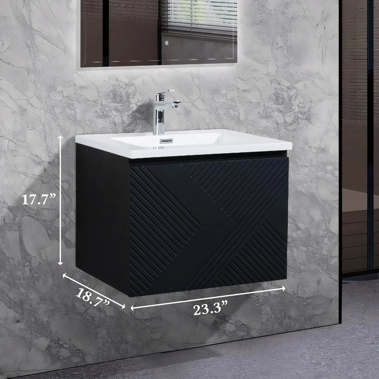 Meuble-lavabo mural noir 24" avec Comptoir en polymarbre blanc