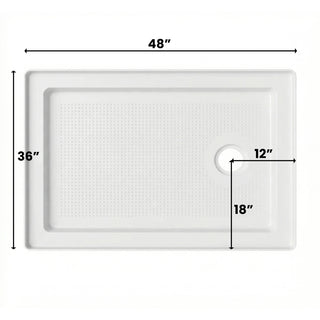 Base de Douche Acrylique Blanc 48 po x 36 po - Installation 2 Murs - Drain à Droite