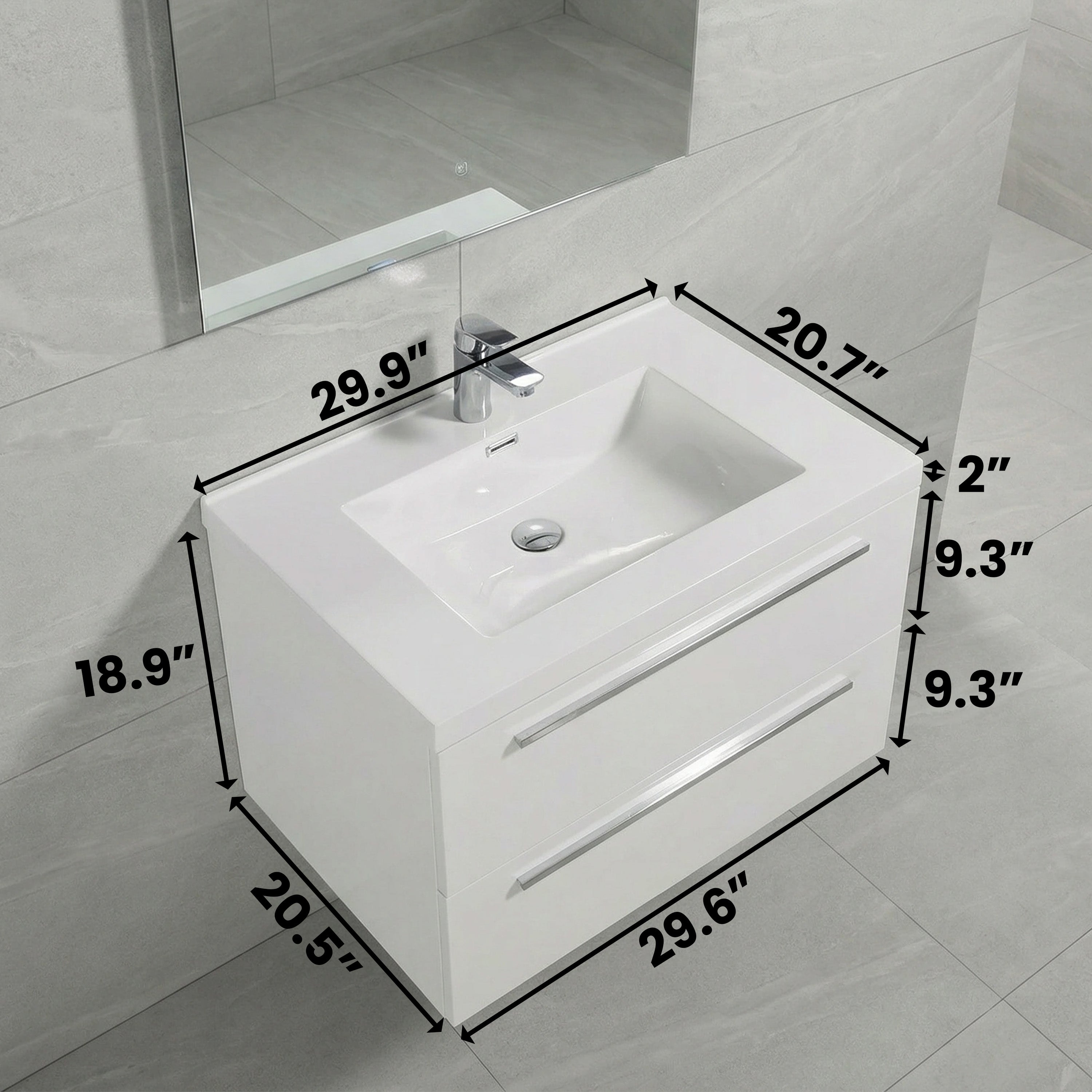 Meuble-Lavabo Mural 30po Blanc avec Comptoir de Polymarbre Blanc