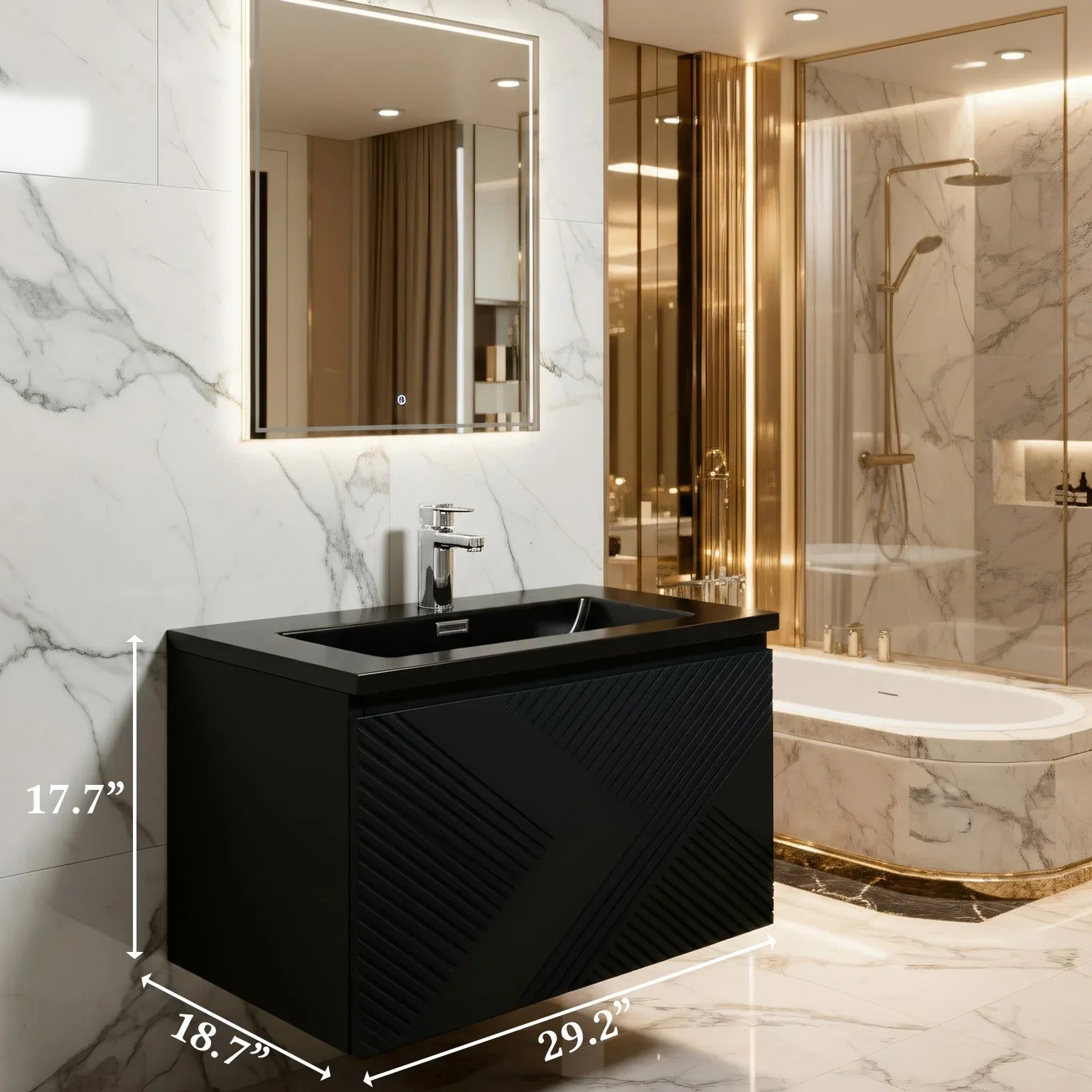 Meuble-Lavabo Mural 30po Noir avec Comptoir de Quartz d'ingénierie Noir