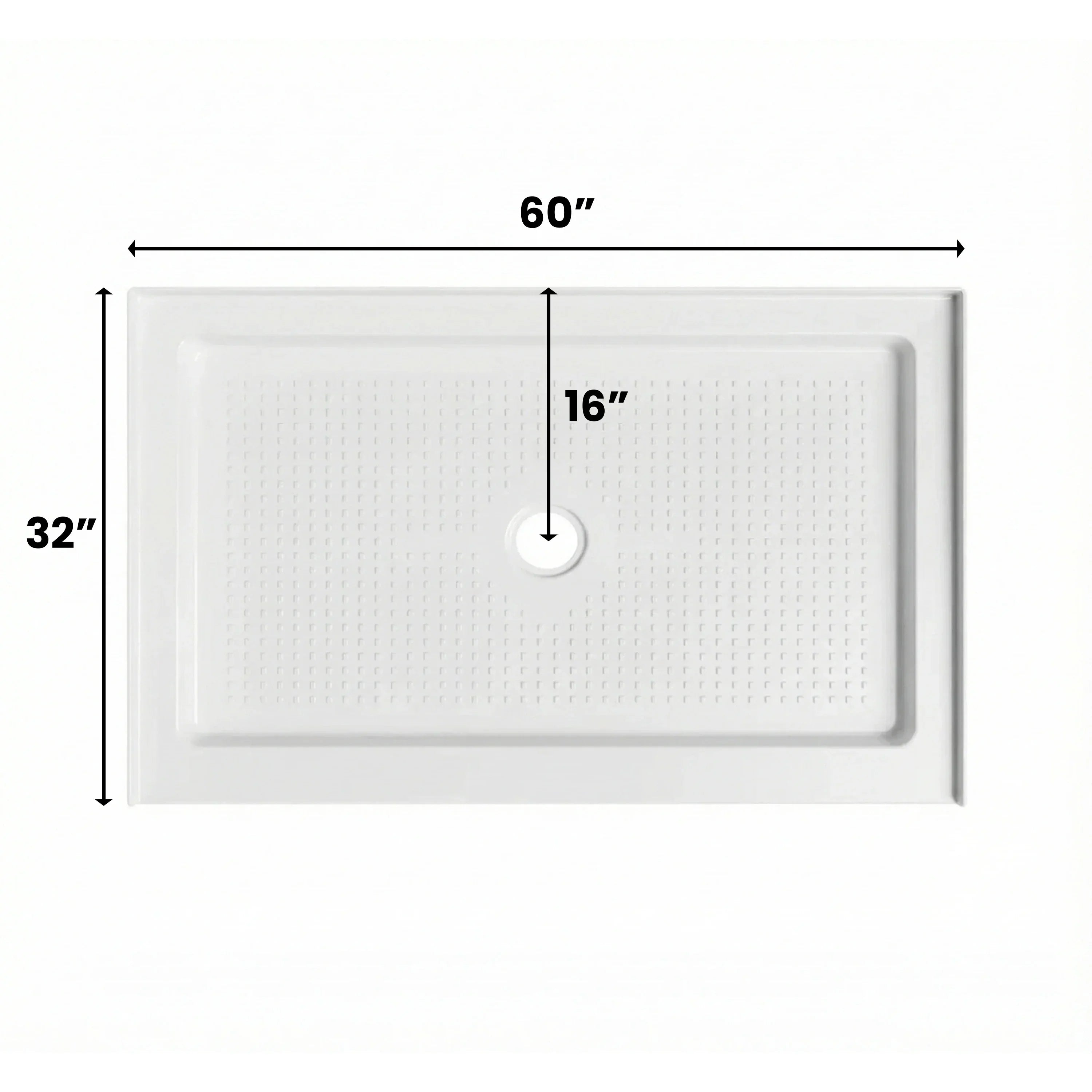 Base de douche rectangulaire en acrylique blanc 60po x 32po avec drain linéaire central