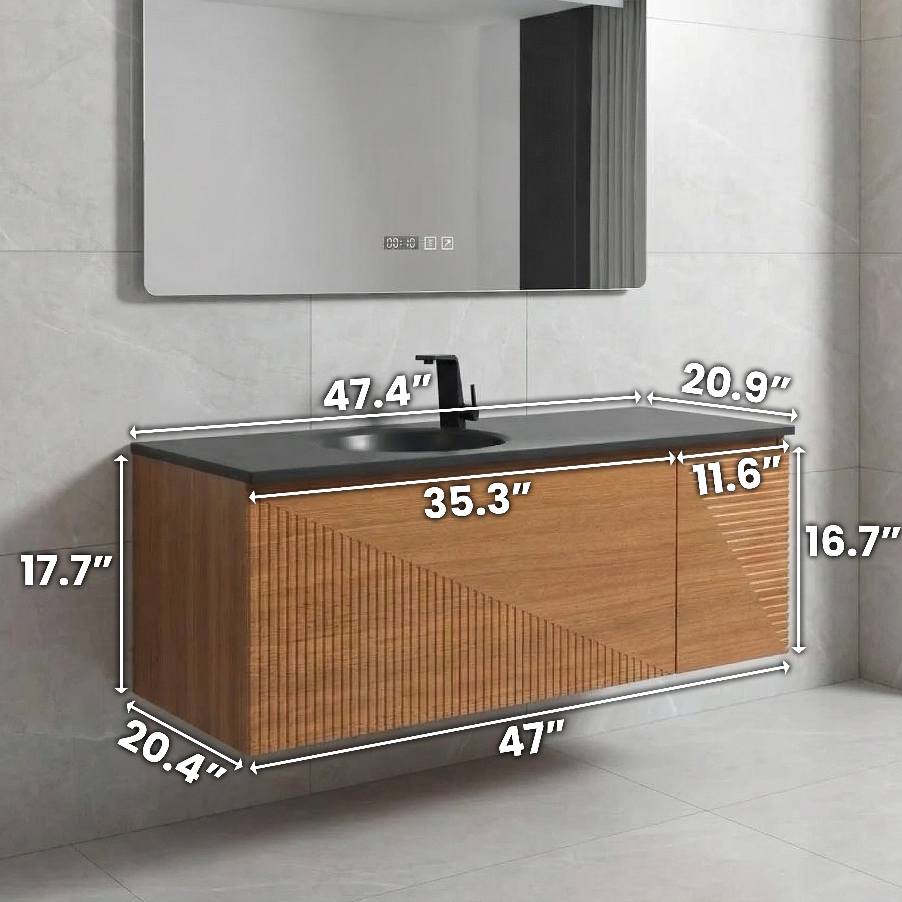 Meuble-Lavabo Mural 48po Chêne Clair avec Comptoir de Quartz d'ingénierie Noir