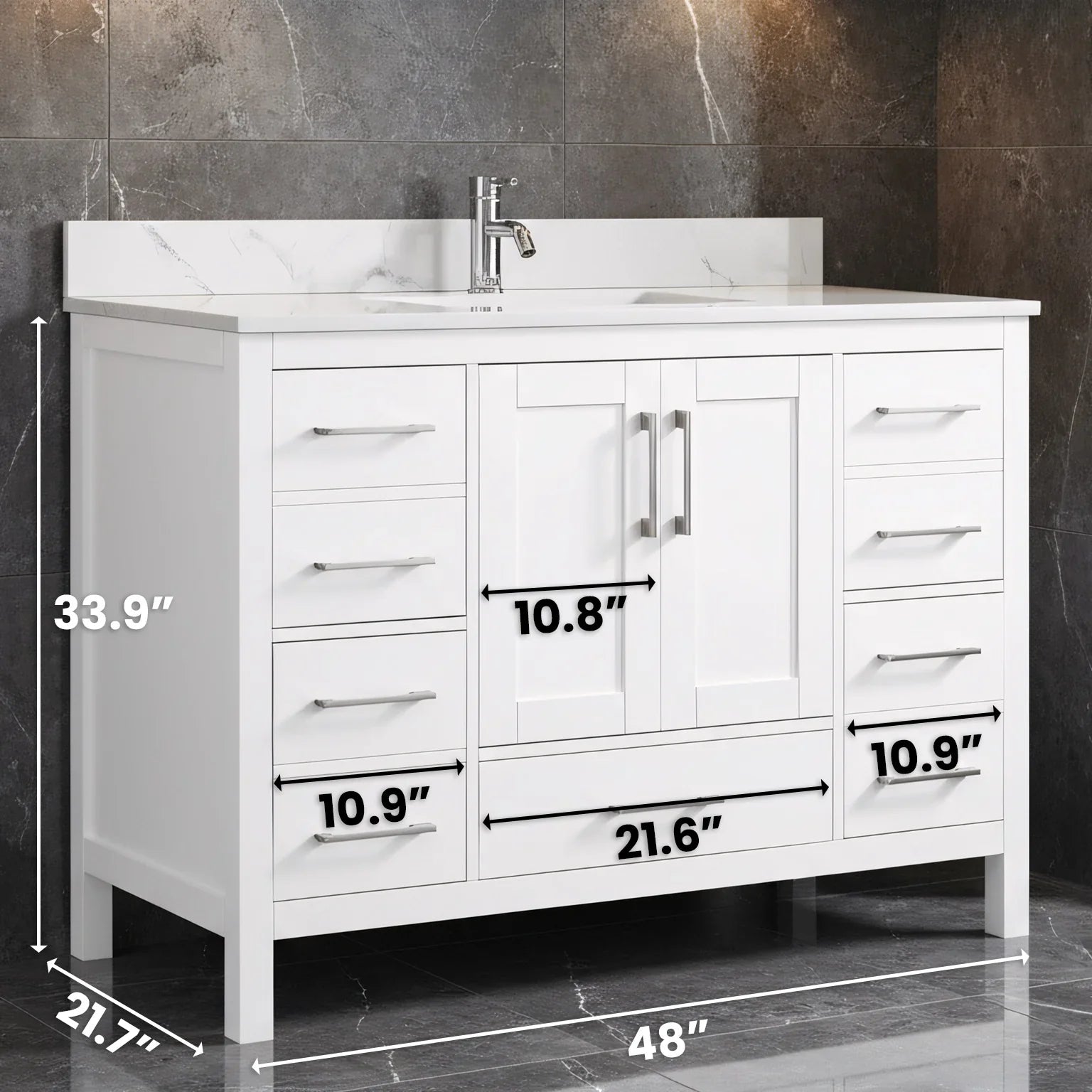 Meuble-Lavabo Autoportant 48po Blanc avec Comptoir de Marbre Ingénierie Calcutta