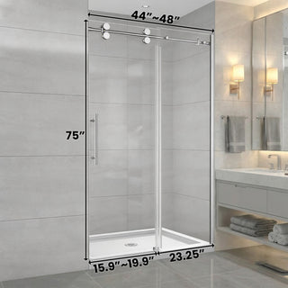 Porte de douche coulissante réversible en alcôve 48 po x 75 po en chrome - Verre 10 mm, configuration à 3 murs (Base non incluse)