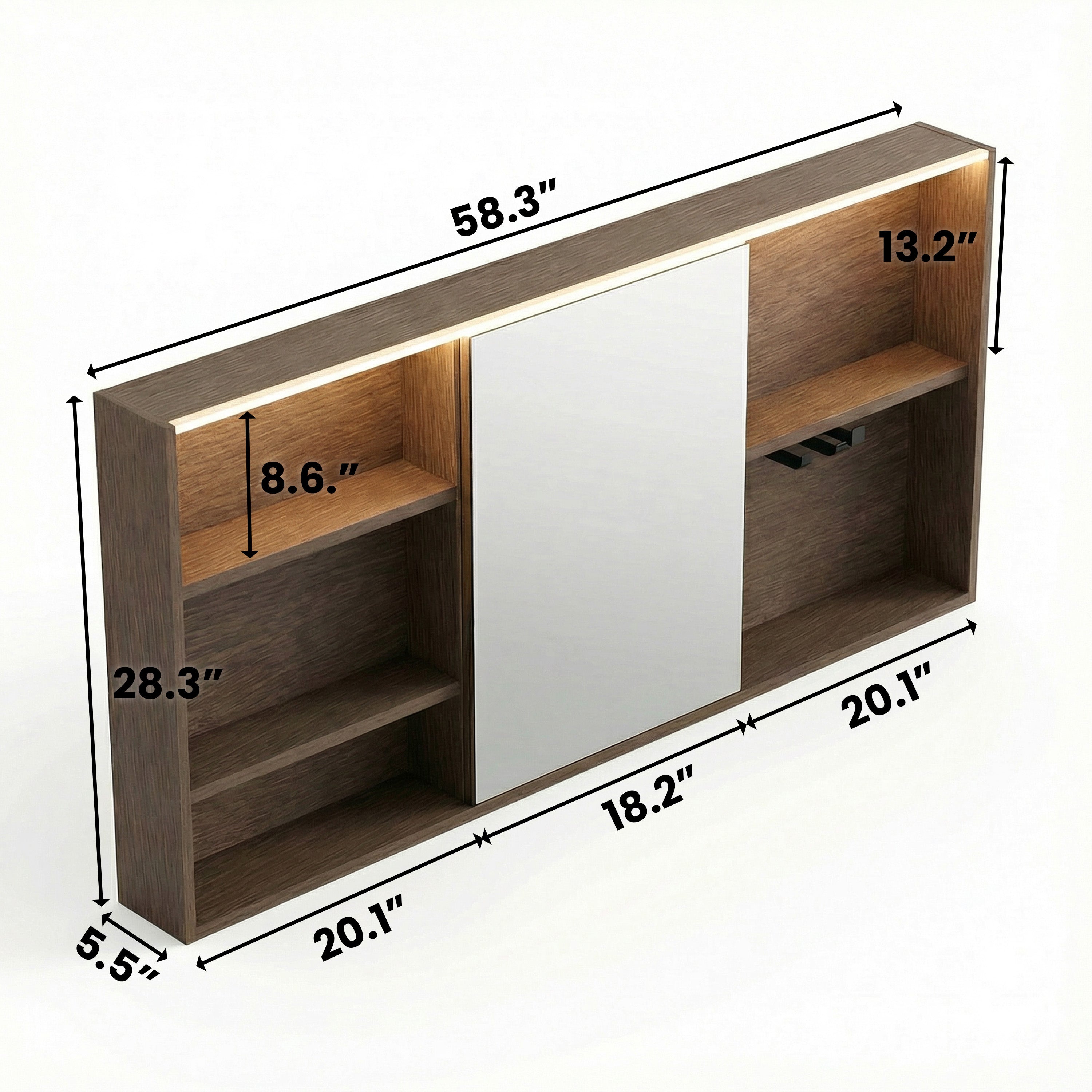 Armoire à pharmacie DEL noisette 60po avec portes à fermeture douce