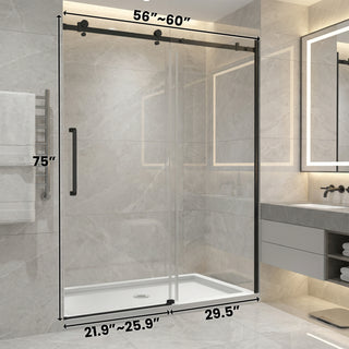 60" x 75" x 10mm Alcove Reversible Sliding Shower Door with Square Design Hardware in Matte Black