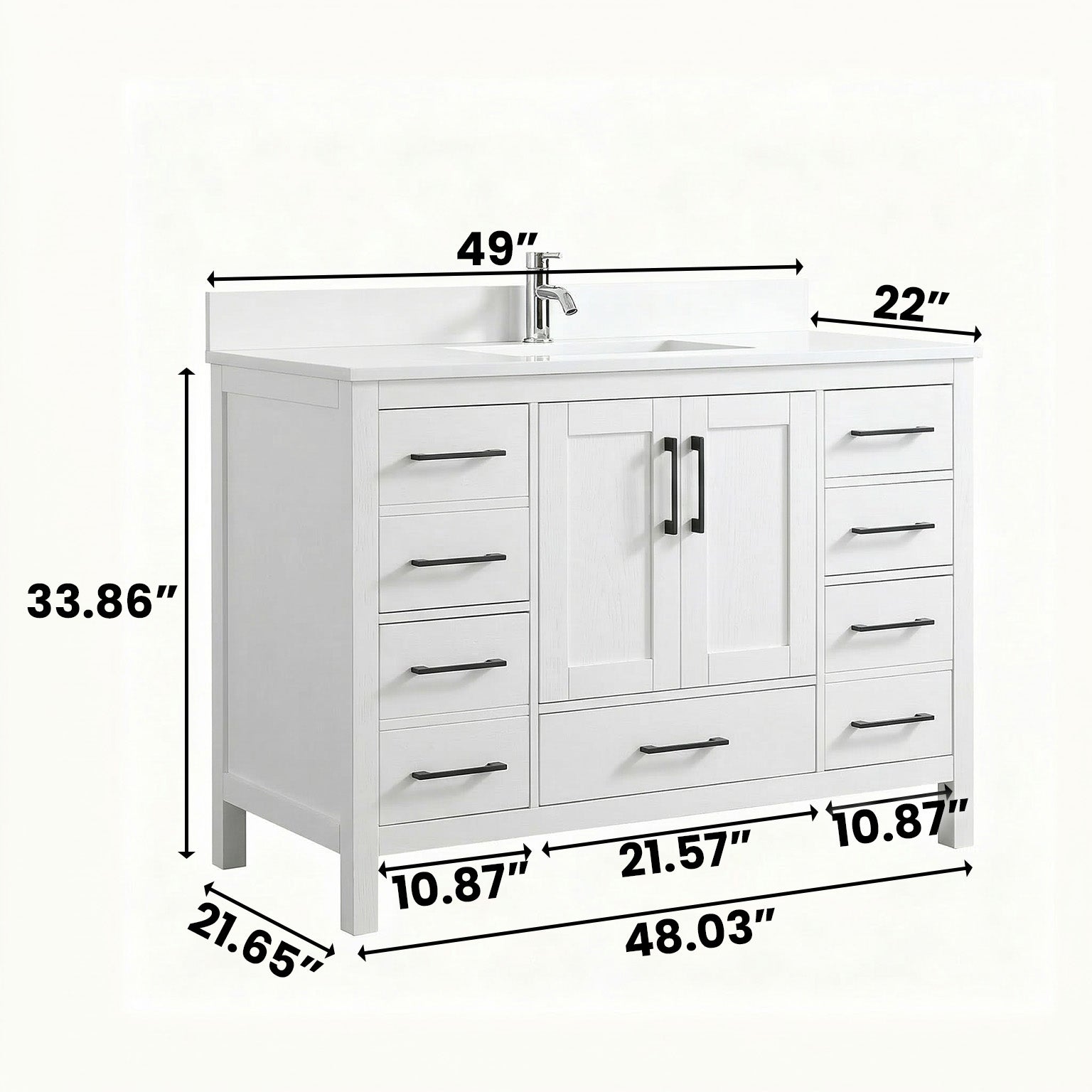 48" White Freestanding Single Sink Bathroom Vanity with Engineered White Marble Countertop