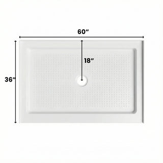 Base de Douche Acrylique Blanc 60 po x 36 po - Installation 3 Murs - Drain Central