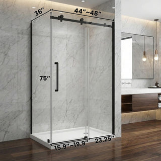 Ensemble de douche 48" x 36" x 75" - Style carré avec quincaillerie noire mate - Installation sur 2 murs sans base