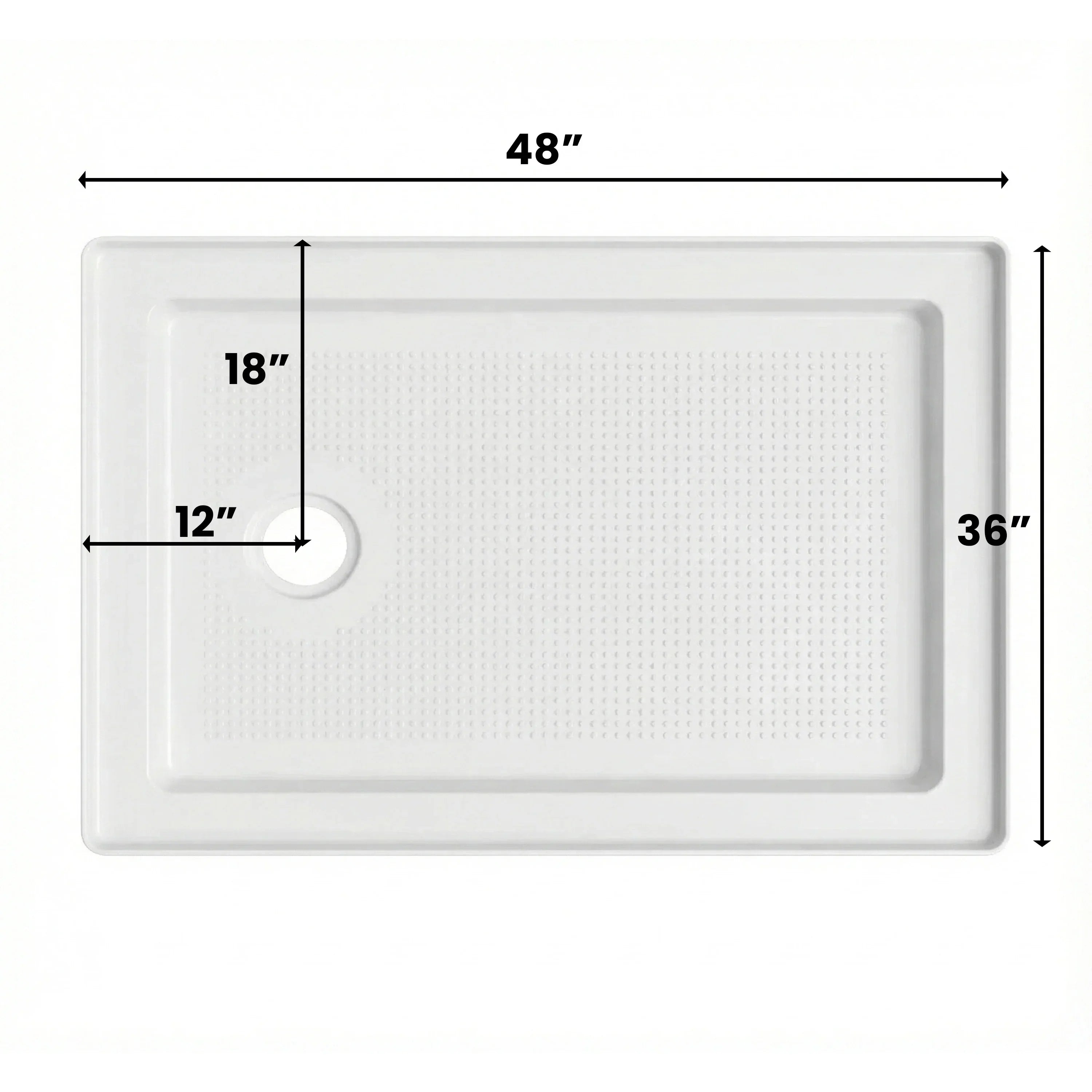 Base de douche acrylique blanche 48po x 36po - Drain à gauche, 2 murs