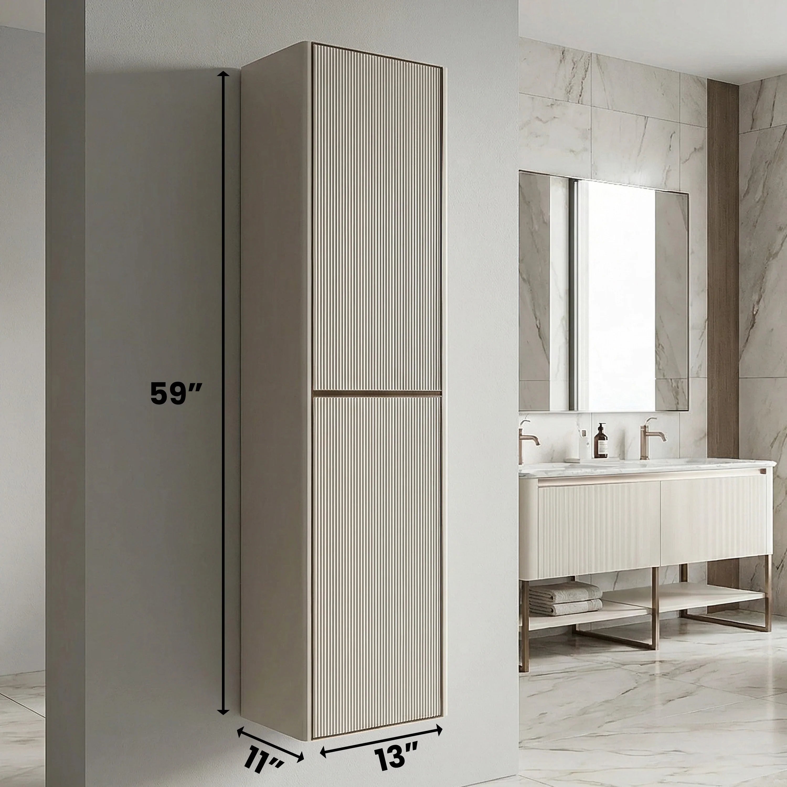 Meuble de rangement mural Kari Latte à 2 portes avec étagères - Rangement de salle de bain