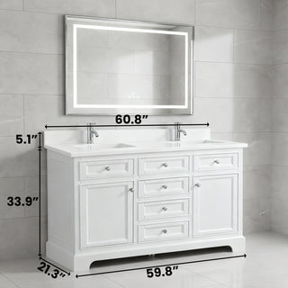 Meuble-Lavabo Autoportant 60po Blanc avec Comptoir de Quartz Blanc Solide