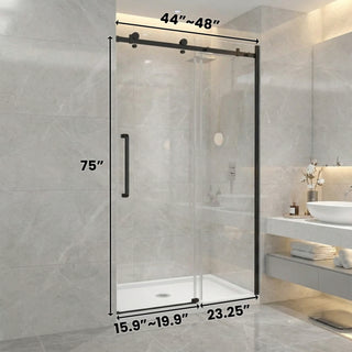 48" x 75" x 10mm Alcove Reversible Sliding Shower Door with Square Design Hardware in Black