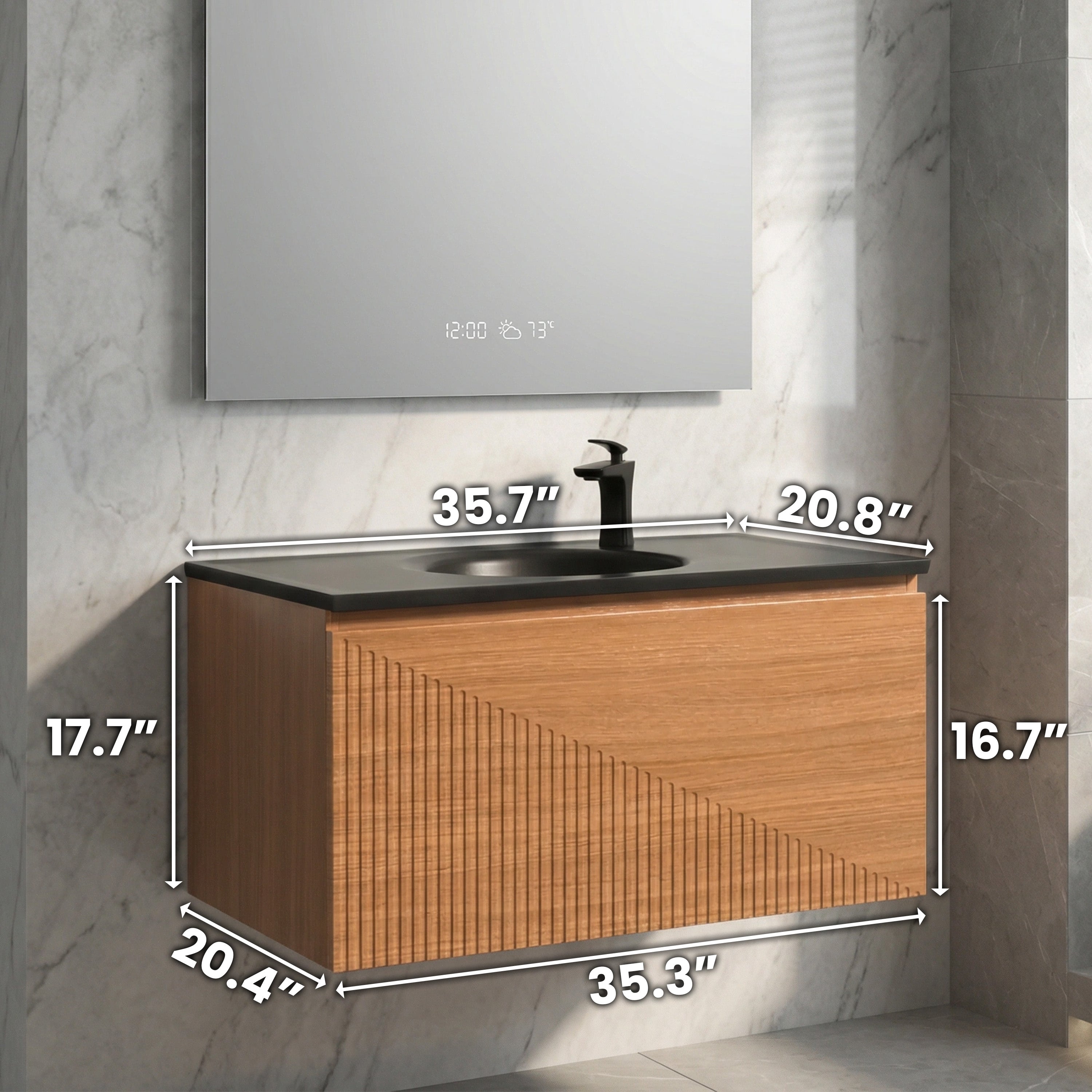 Meuble-Lavabo Mural 36po Chêne Clair avec Comptoir de Quartz d'ingénierie Noir