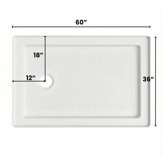 Base de Douche Acrylique Blanc 60 po x 36 po - Installation 2 Murs - Drain à Gauche