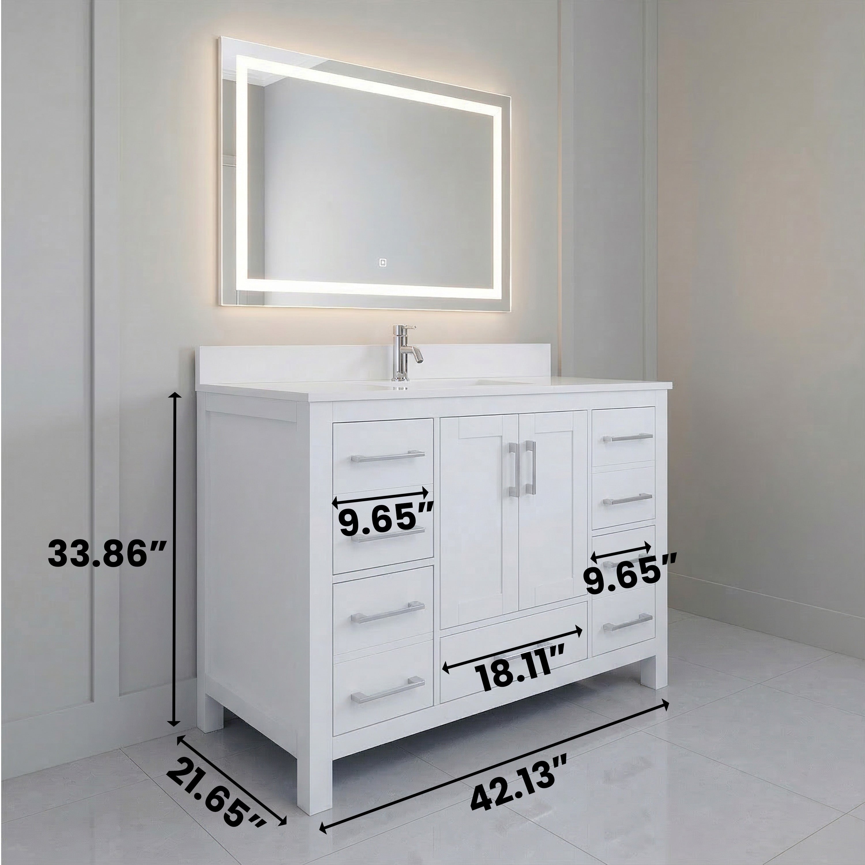 Meuble-lavabo autoportant blanc 42po avec comptoir en marbre blanc reconstitué