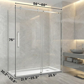 Ensemble de portes de douche carrées chromées 60 po x 32 po x 75 po - Installation sur 2 murs sans base