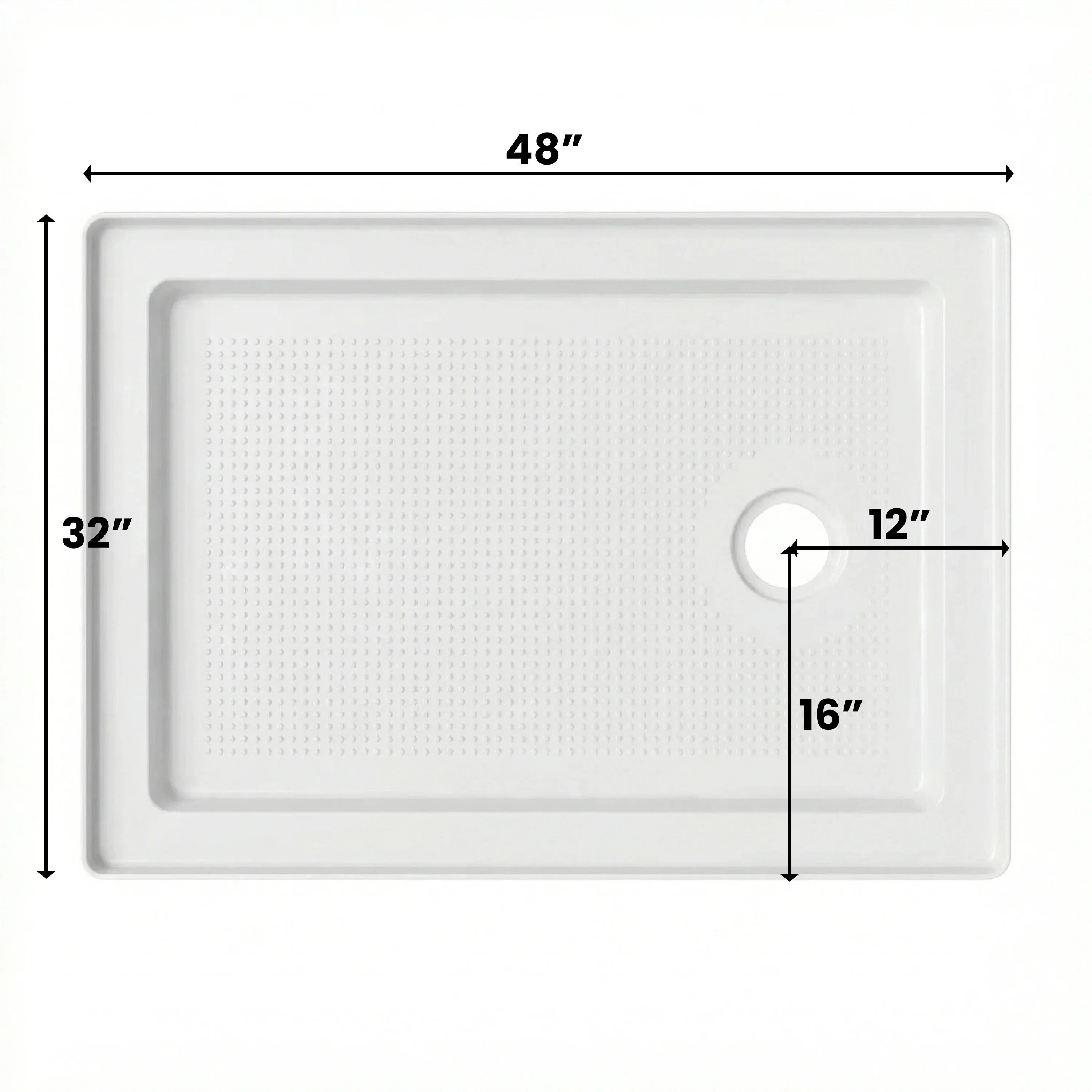 Base de Douche Acrylique Blanche 48po x 32po - Drain à Droite