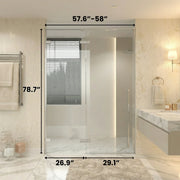 57.6"–58" x 79" Reversible Pivot Shower Door in Chrome with Clear Tempered Glass