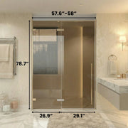 57.6"–58" x 79" Brushed Gold Reversible Pivot Shower Door with Brown Tinted Glass