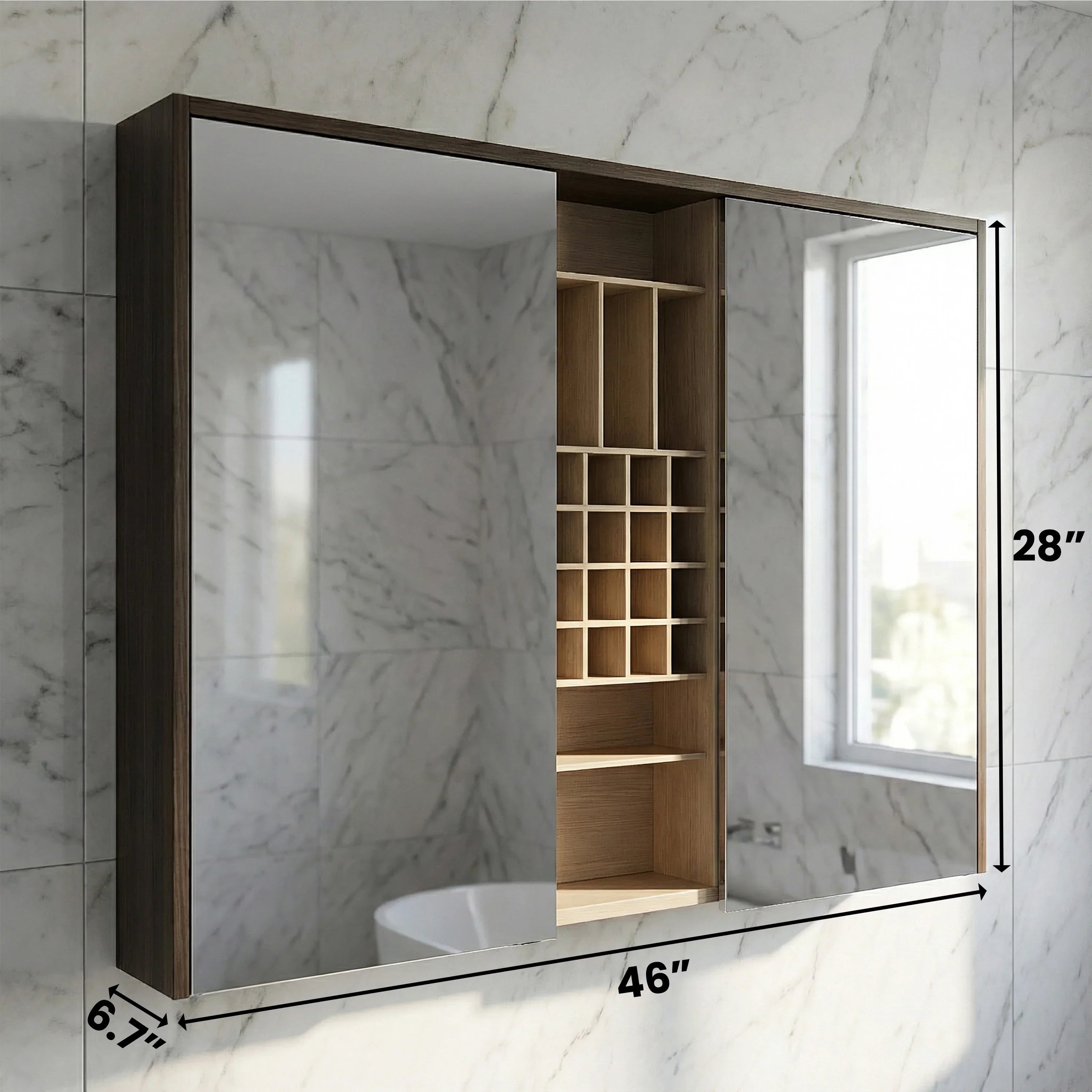 Armoire à Pharmacie DEL Taupe 48po avec Portes à Fermeture Douce