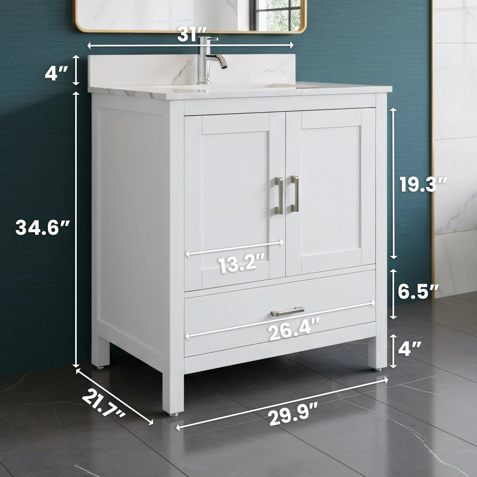 Meuble-Lavabo Autoportant 30po Blanc avec Comptoir de Polymarbre Ingénierie Calcutta