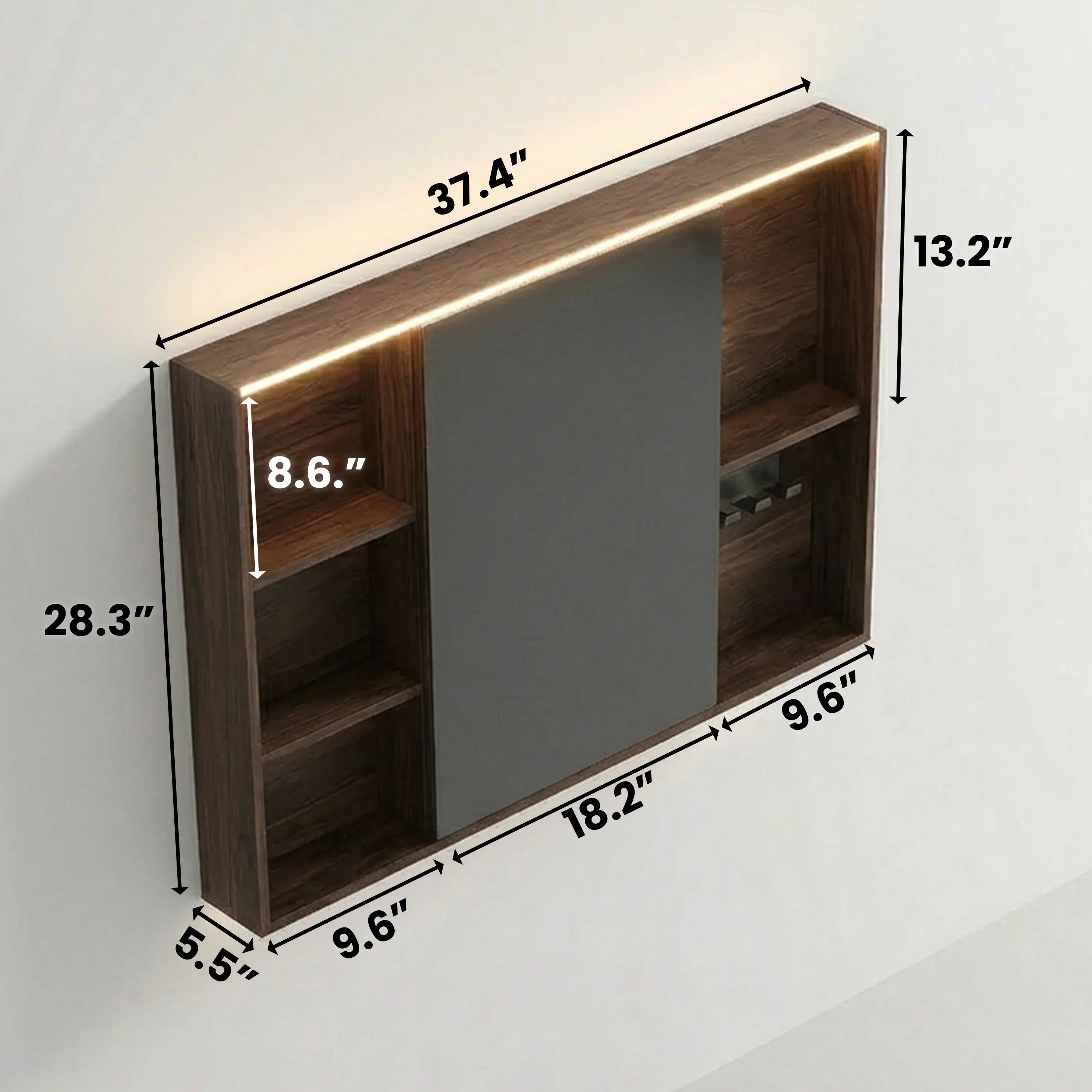Armoire à pharmacie DEL 40po en noisette avec portes à fermeture douce
